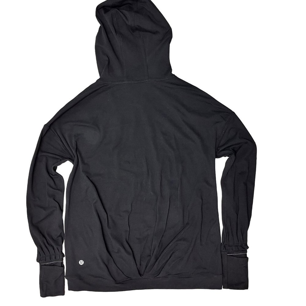 Lululemon 2 4 Small Black Extra Mile Pullover Hoodie Thumb Holes Shirt Pleated - Picture 6 of 11